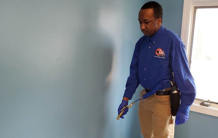 Technician spraying for pests Technician spraying for pests