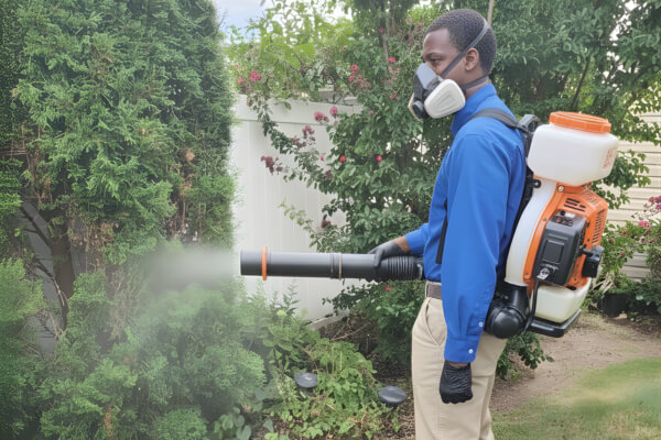 Exterior pest control barrier treatment around a home