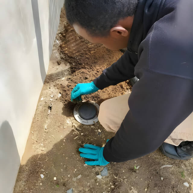 technician installing termite station